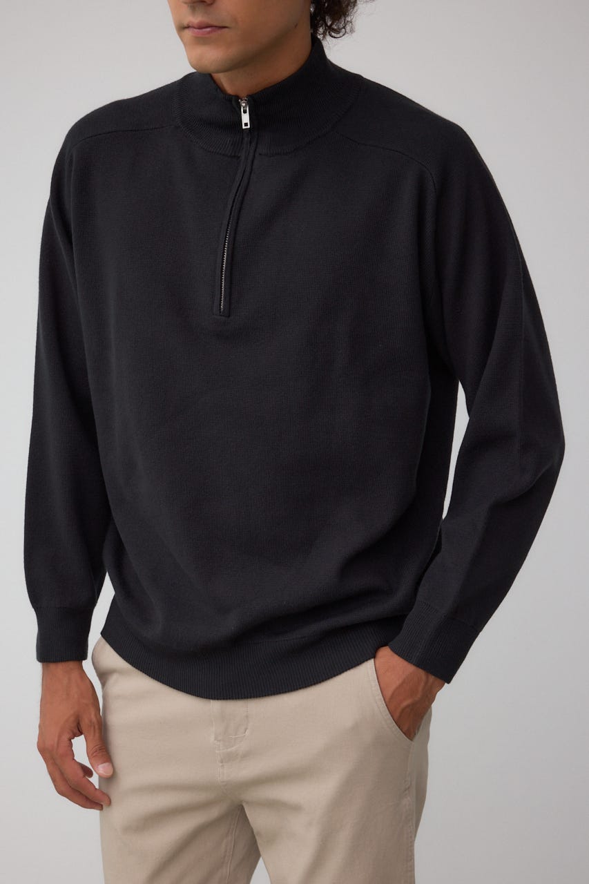 ミラノリブハーフジップ BLK L