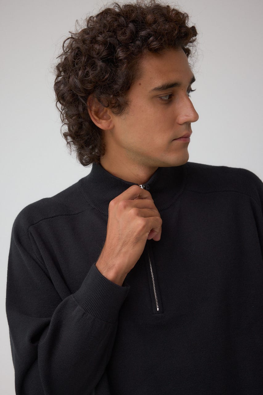 ミラノリブハーフジップ BLK L