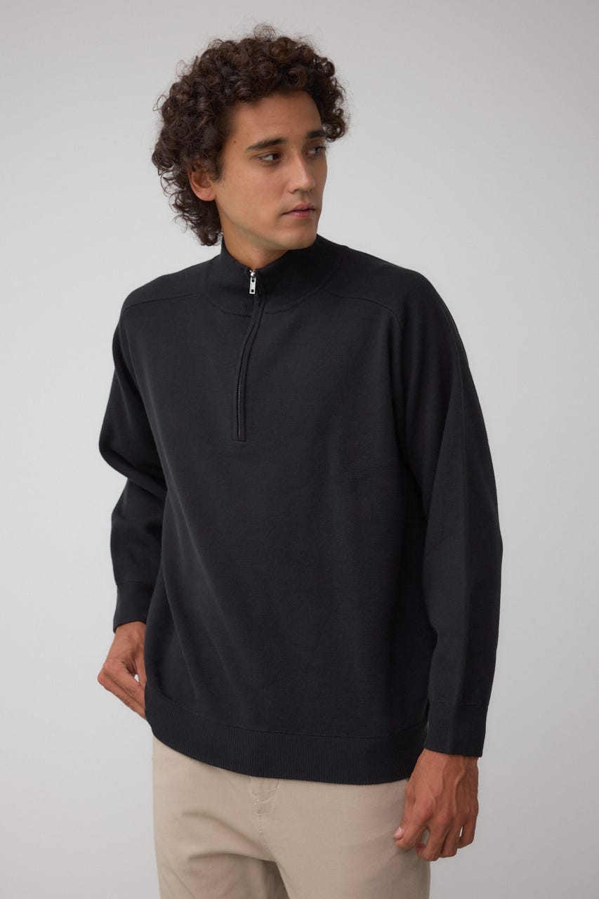 ミラノリブハーフジップ BLK L