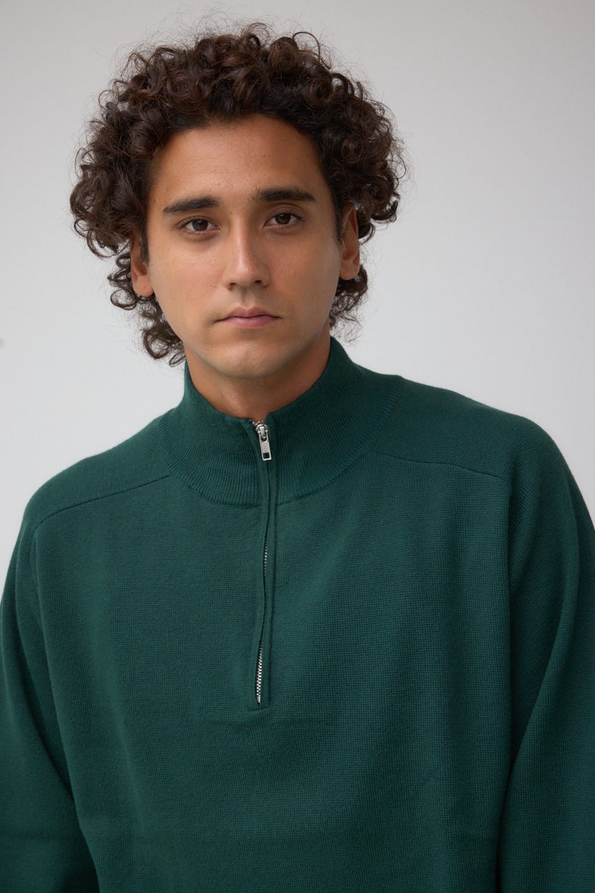 ミラノリブハーフジップ D/GRN M