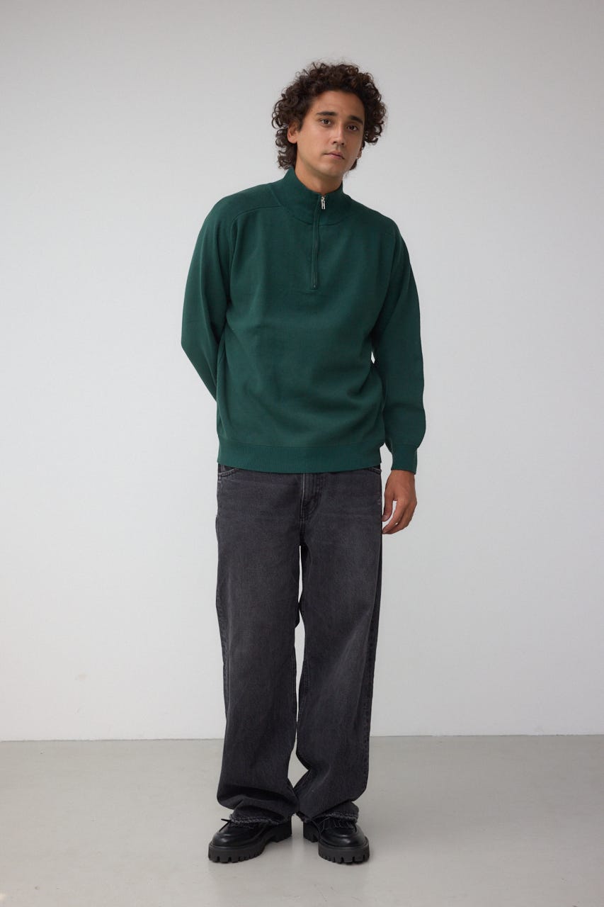 ミラノリブハーフジップ D/GRN M