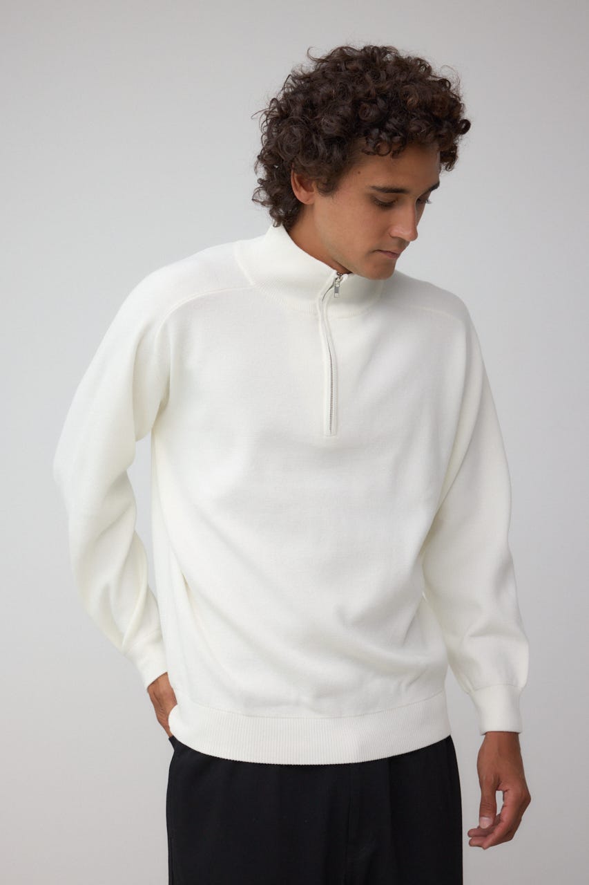 ミラノリブハーフジップ O/WHT M