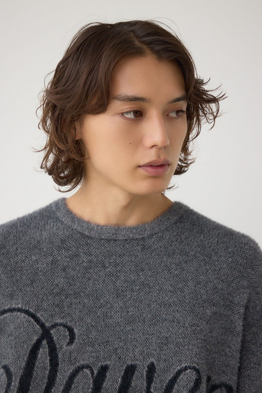 シャギーロゴニット 柄BLK FREE