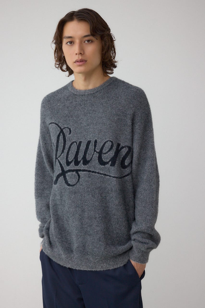 シャギーロゴニット 柄BLK FREE