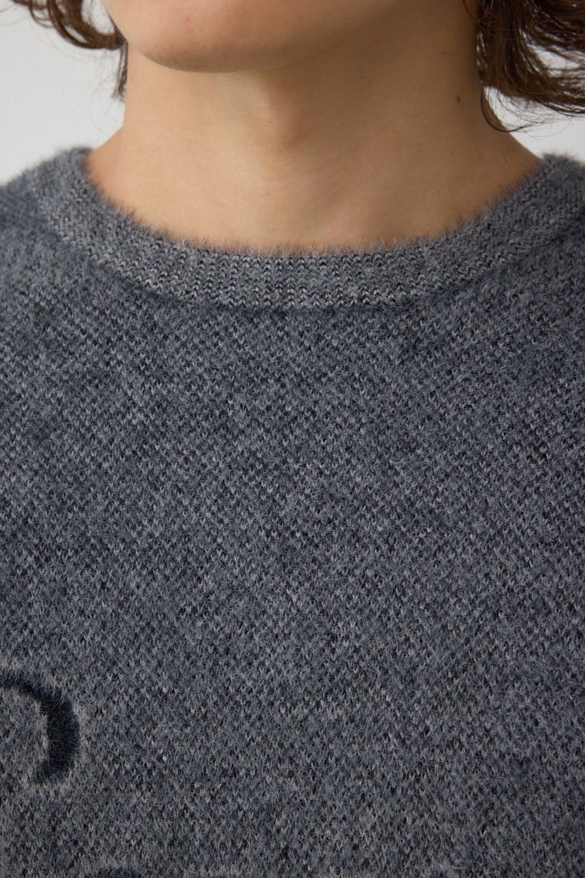 シャギーロゴニット 柄BLK FREE