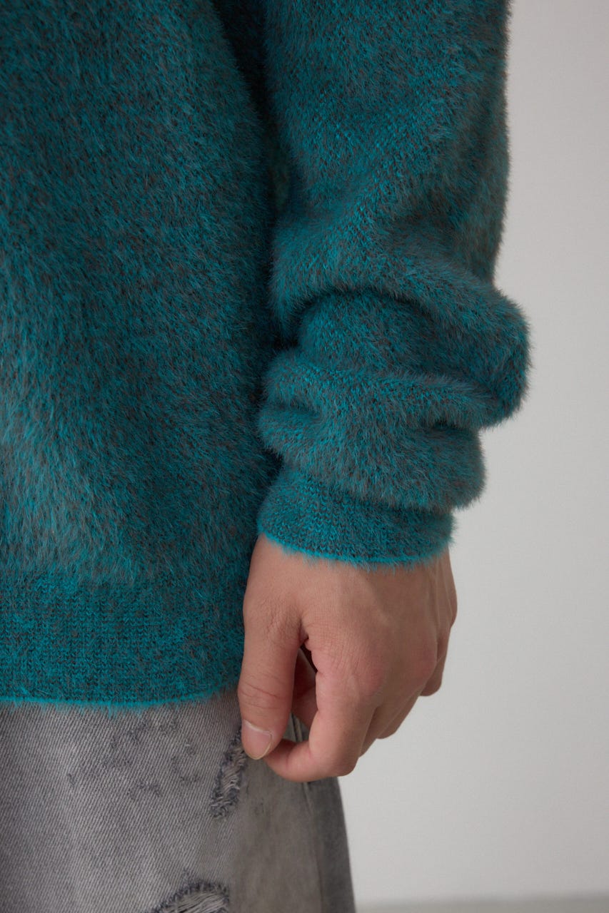 シャギーロゴニット 柄BLU FREE