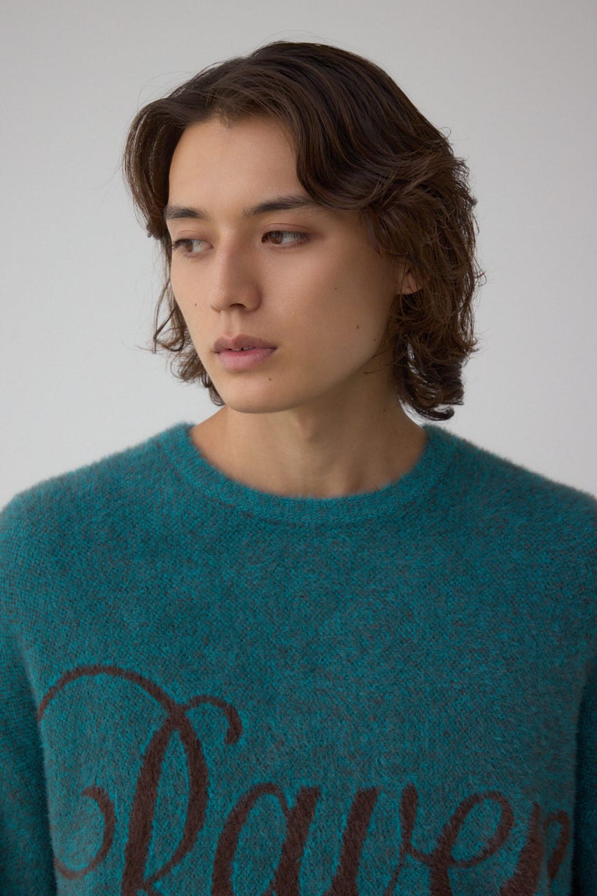 シャギーロゴニット 柄BLU FREE