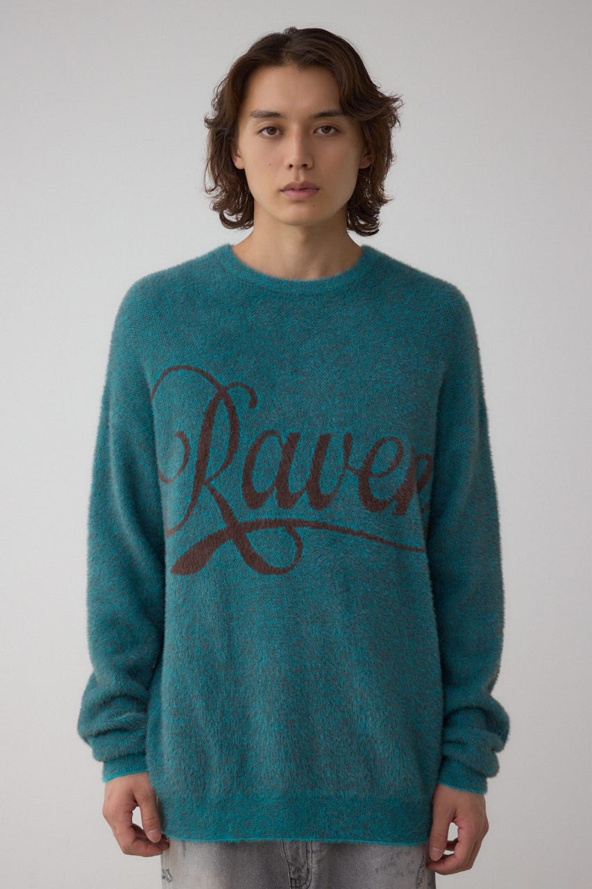 シャギーロゴニット 柄BLU FREE