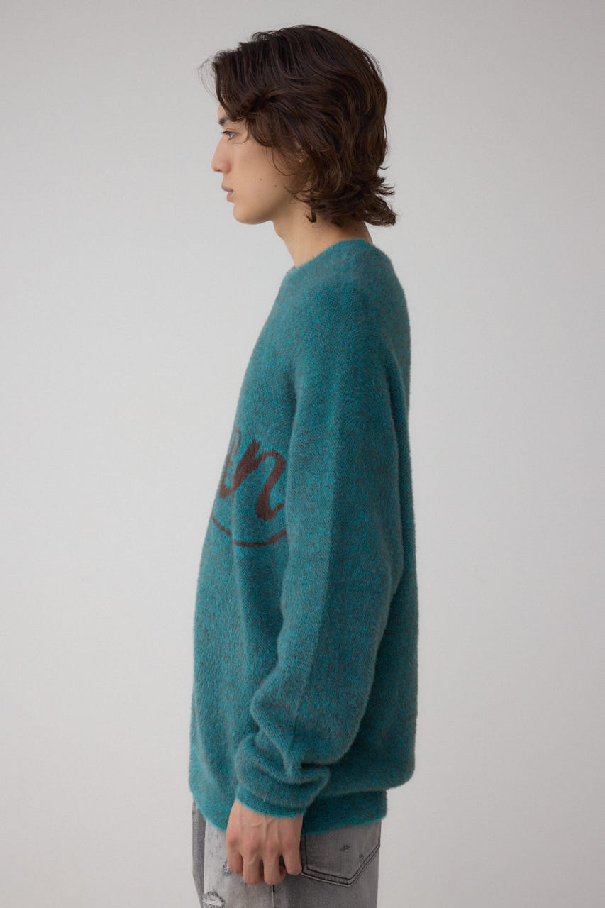 シャギーロゴニット 柄BLU FREE