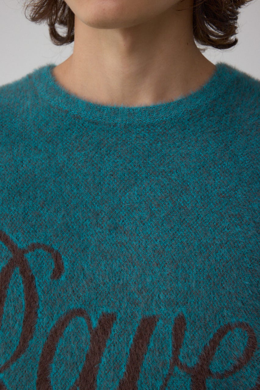 シャギーロゴニット 柄BLU FREE