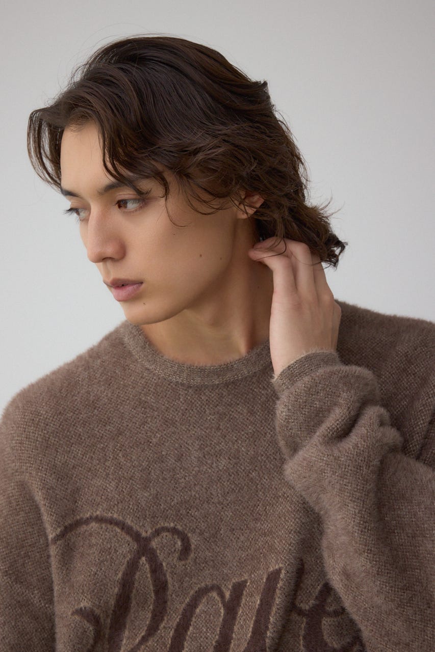 シャギーロゴニット 柄BRN FREE