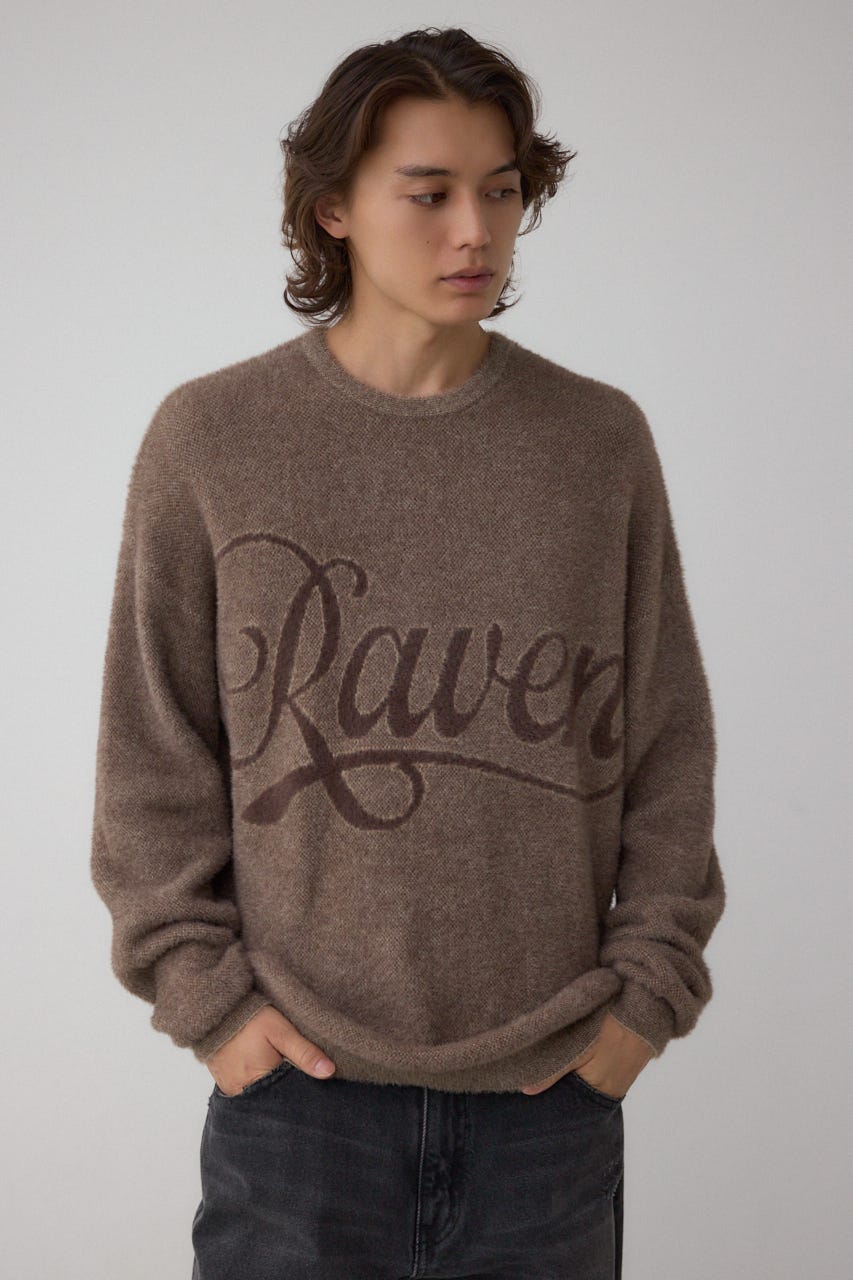 シャギーロゴニット 柄BRN FREE