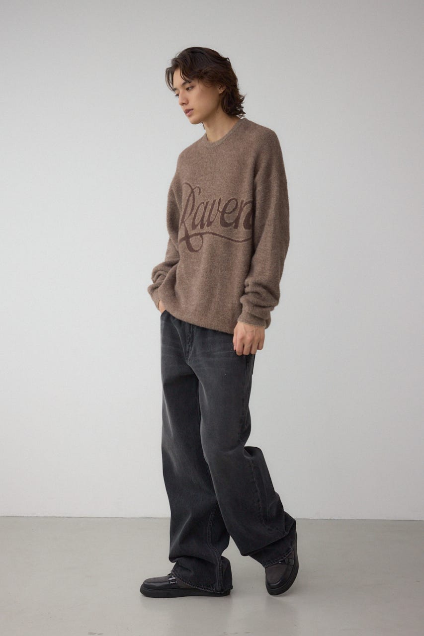 シャギーロゴニット 柄BRN FREE