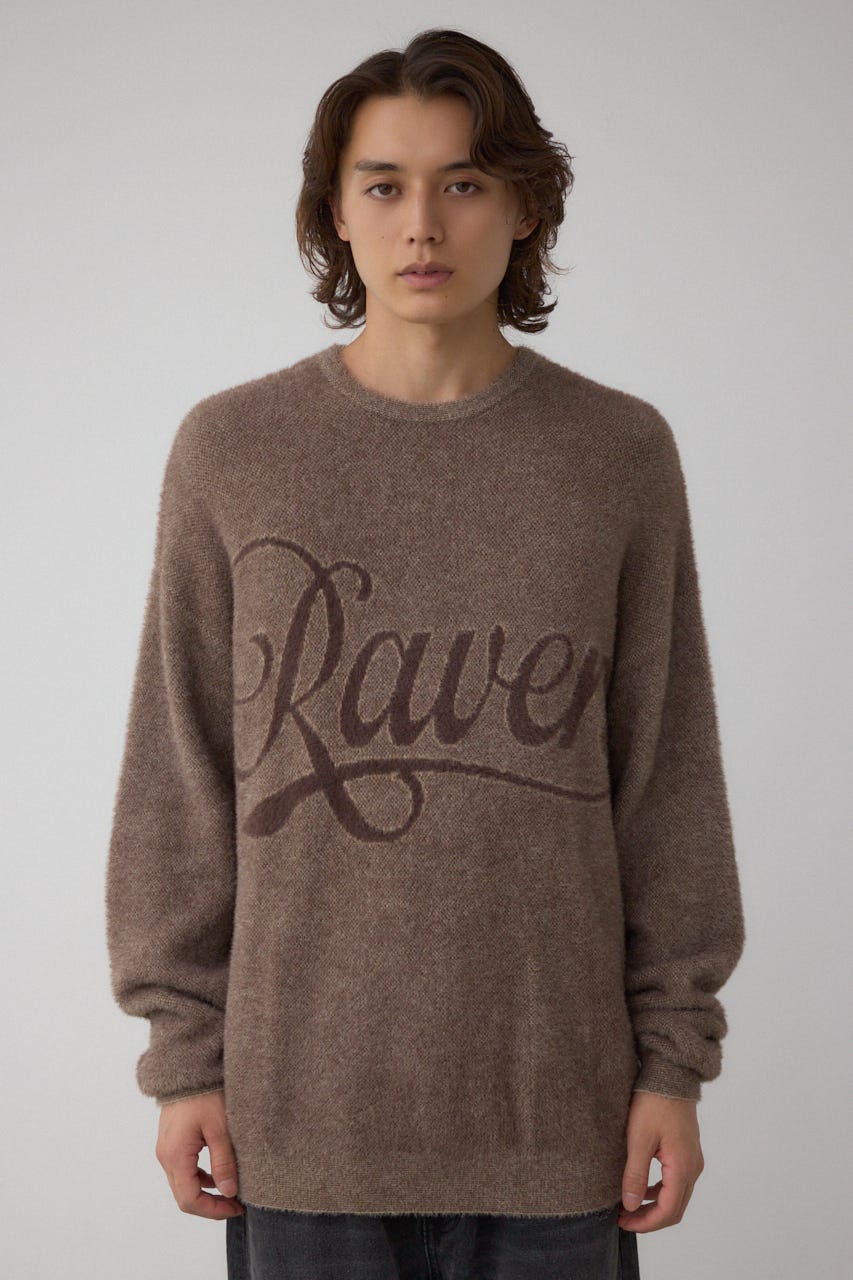 シャギーロゴニット 柄BRN FREE