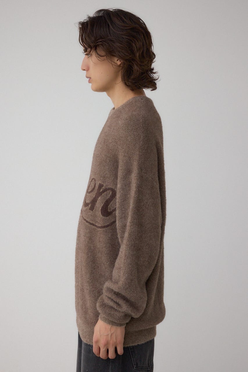 シャギーロゴニット 柄BRN FREE