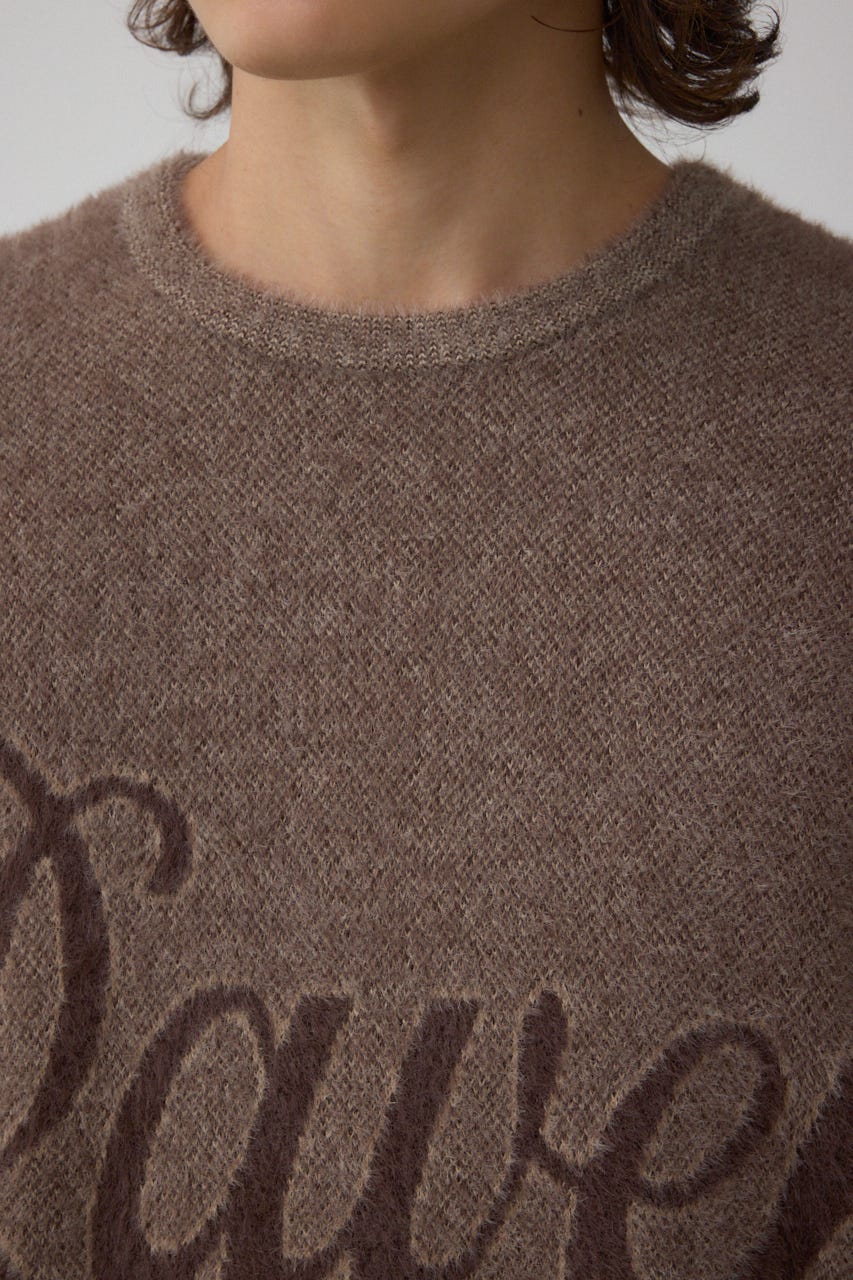 シャギーロゴニット 柄BRN FREE