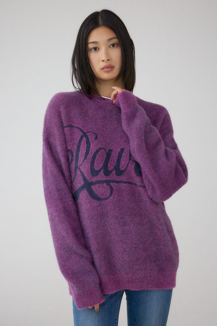 シャギーロゴニット 柄PNK FREE