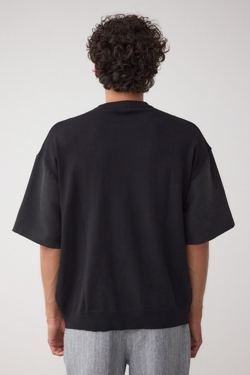 フェイクスウェード切替ニットトップス BLK FREE