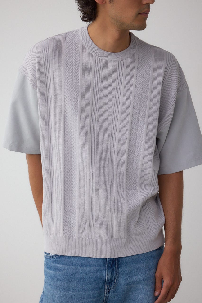 フェイクスウェード切替ニットトップス L/GRY FREE