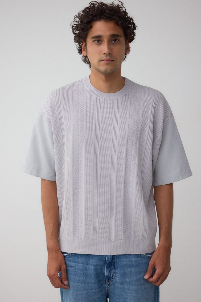フェイクスウェード切替ニットトップス L/GRY FREE