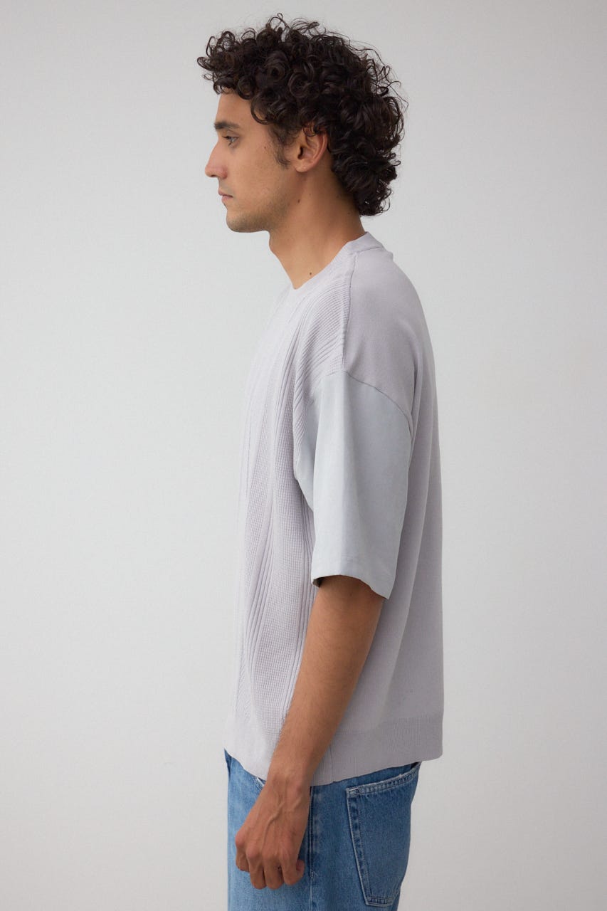 フェイクスウェード切替ニットトップス L/GRY FREE