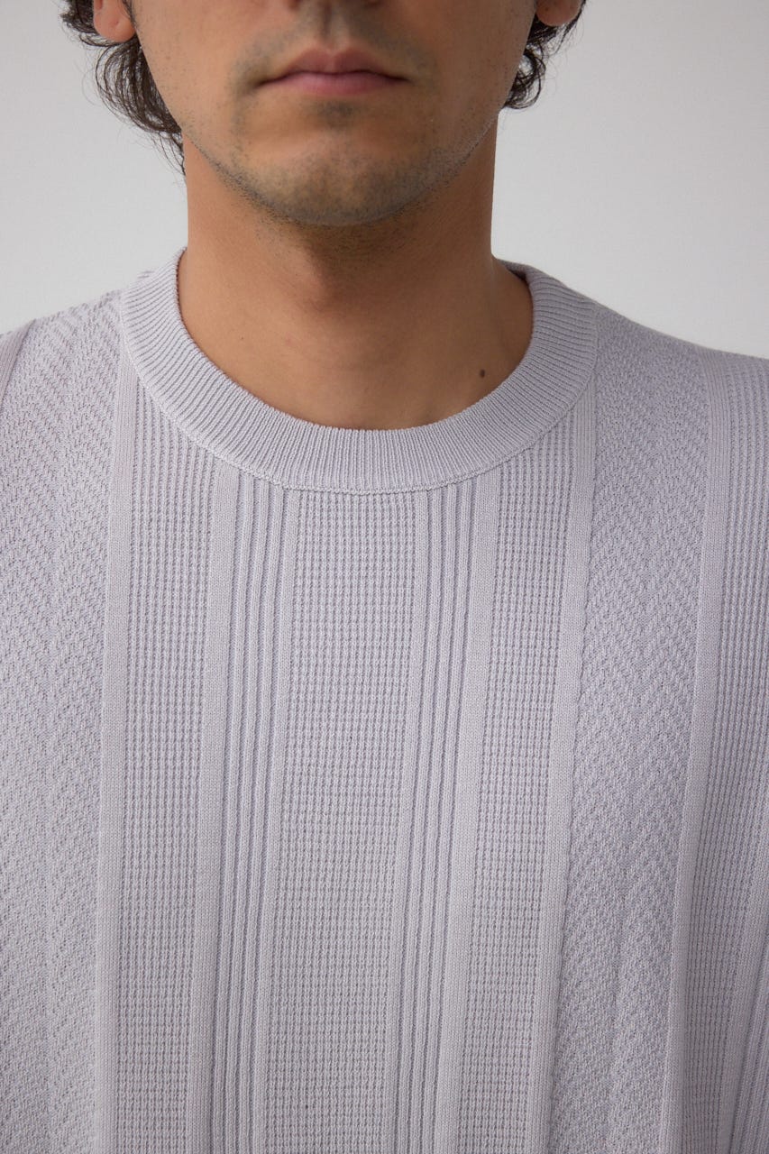 フェイクスウェード切替ニットトップス L/GRY FREE