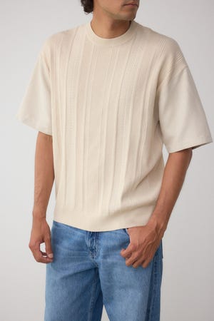 フェイクスウェード切替ニットトップス