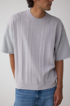 フェイクスウェード切替ニットトップス