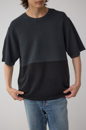 編地切替バイカラーニットトップス