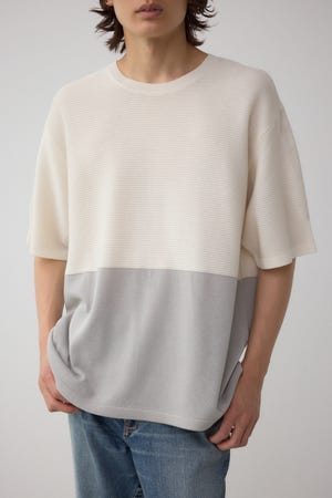 編地切替バイカラーニットトップス