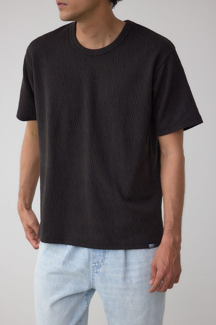 楊柳ジャガードクルーネックTシャツ BLK M
