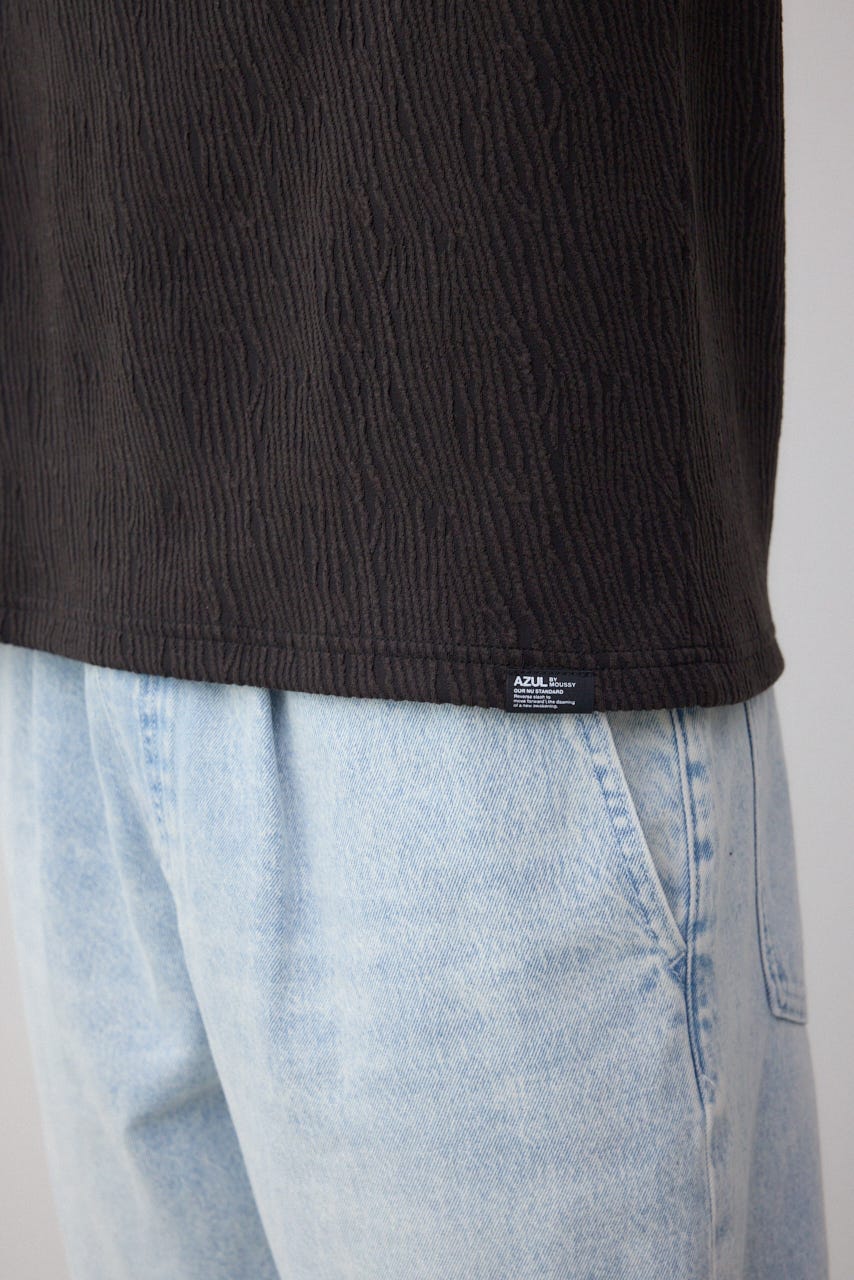 楊柳ジャガードクルーネックTシャツ BLK M