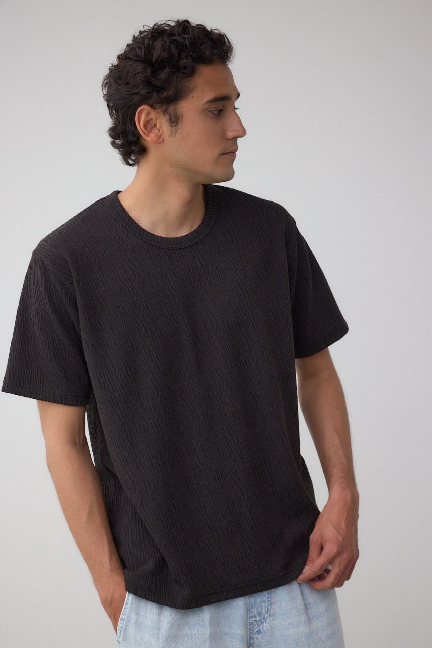 楊柳ジャガードクルーネックTシャツ BLK M