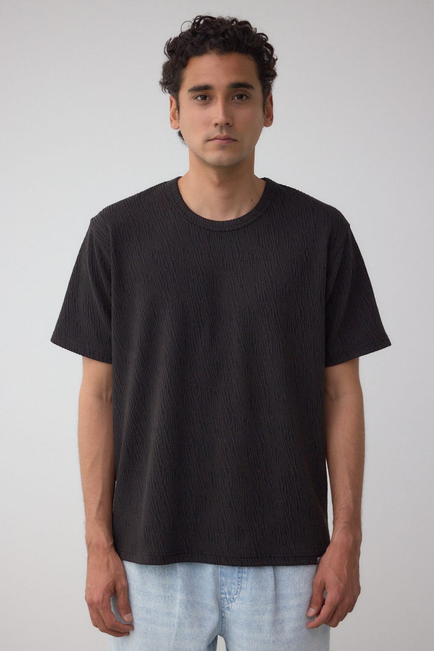 楊柳ジャガードクルーネックTシャツ BLK M