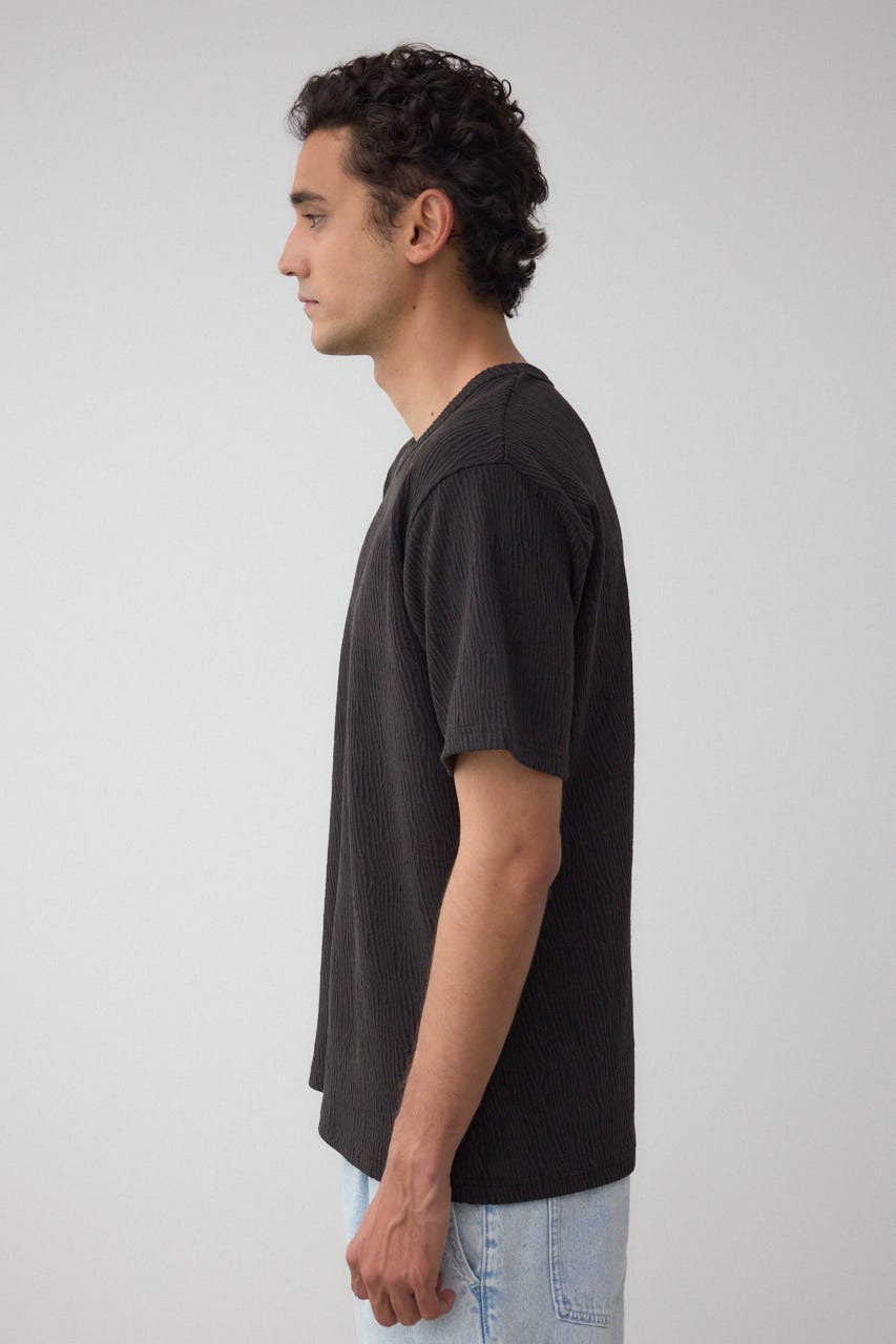 楊柳ジャガードクルーネックTシャツ BLK M