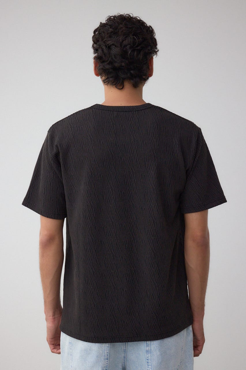 楊柳ジャガードクルーネックTシャツ BLK M