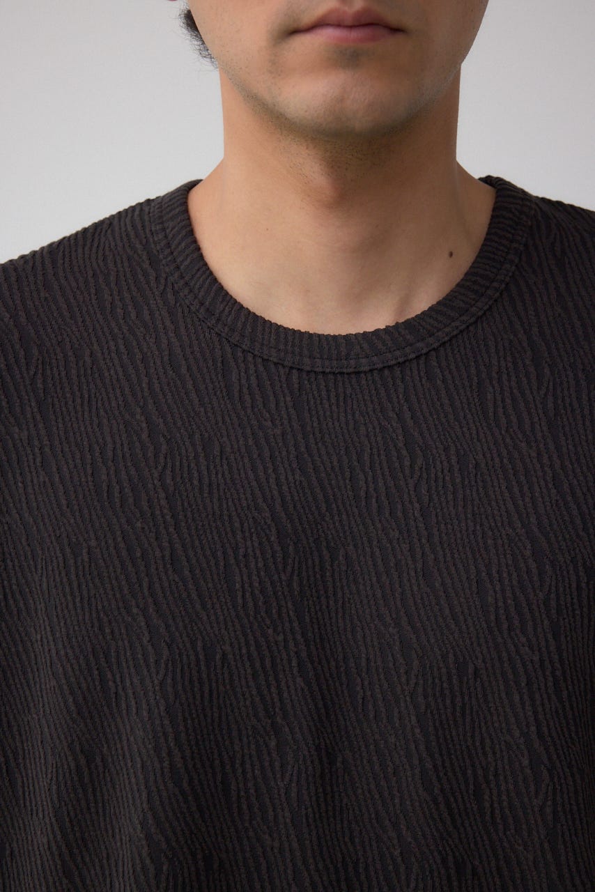楊柳ジャガードクルーネックTシャツ BLK M