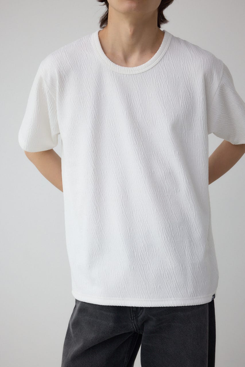 楊柳ジャガードクルーネックTシャツ WHT L