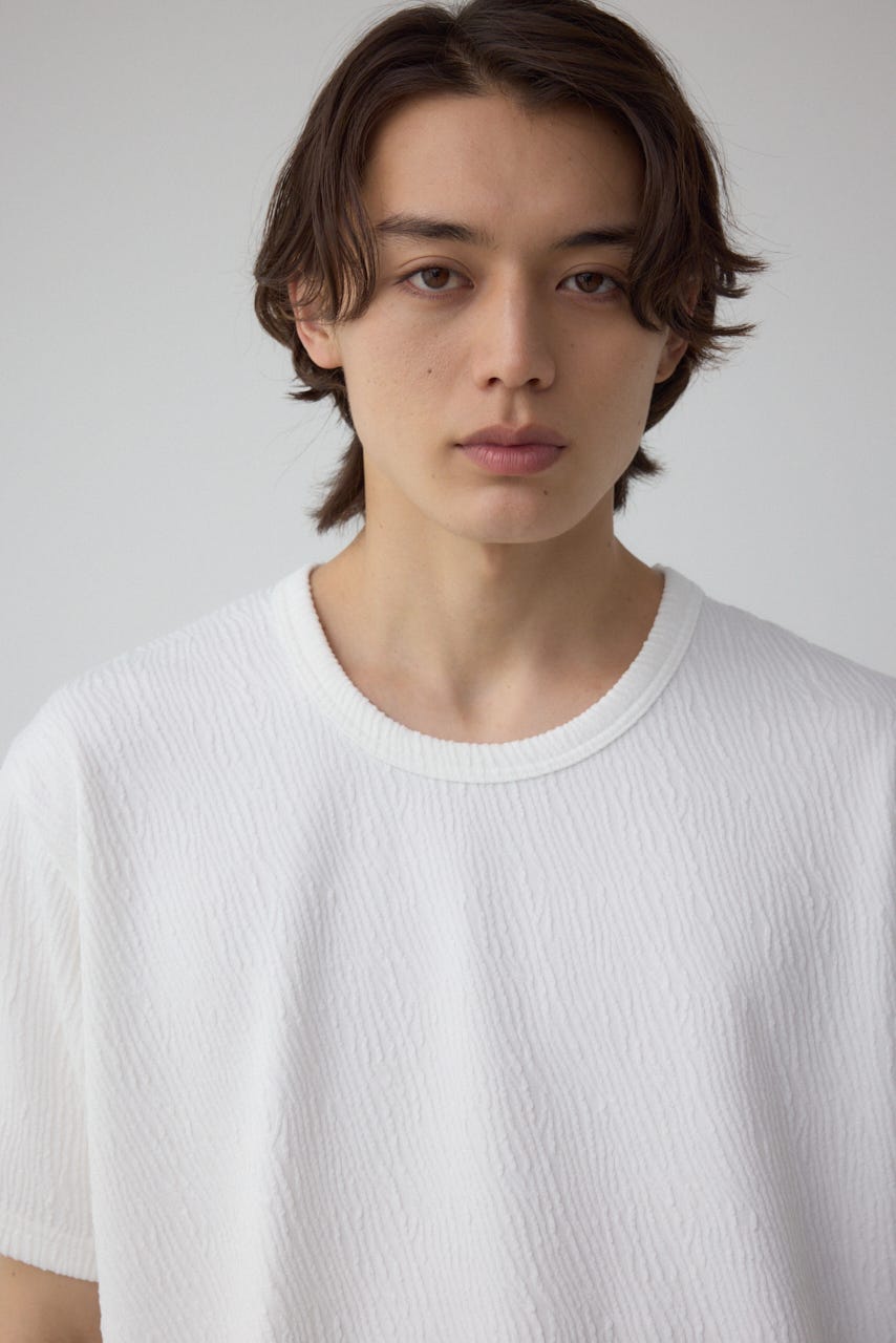 楊柳ジャガードクルーネックTシャツ WHT L