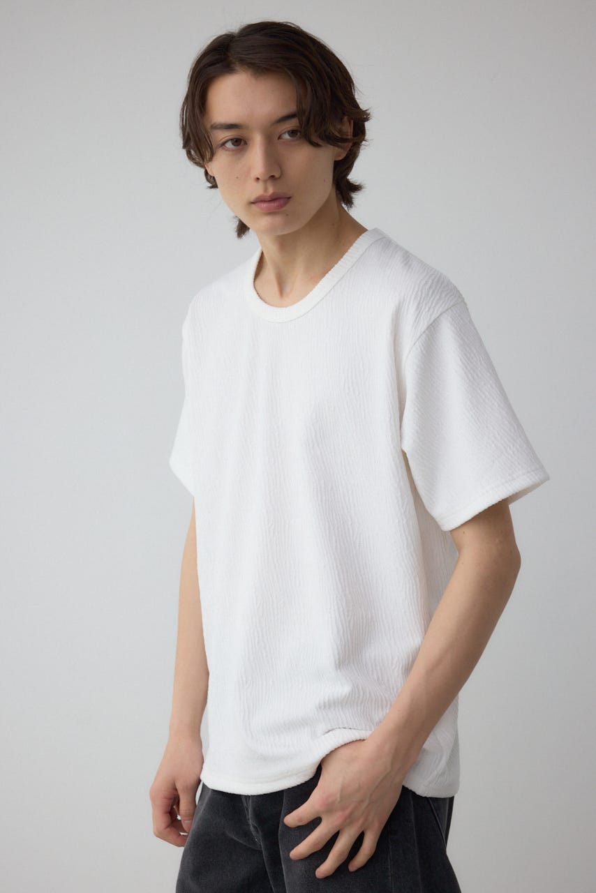楊柳ジャガードクルーネックTシャツ WHT L