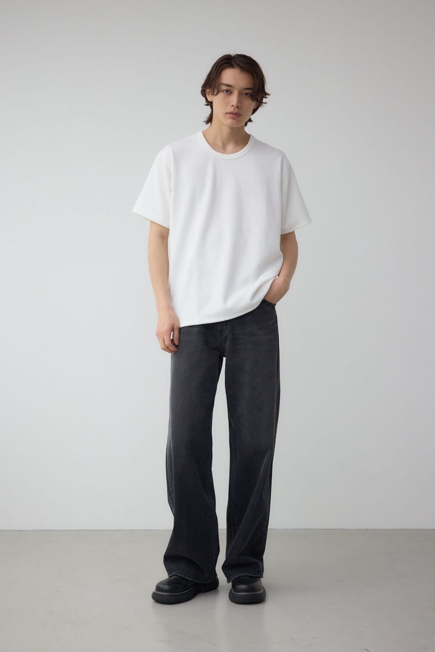 楊柳ジャガードクルーネックTシャツ WHT L