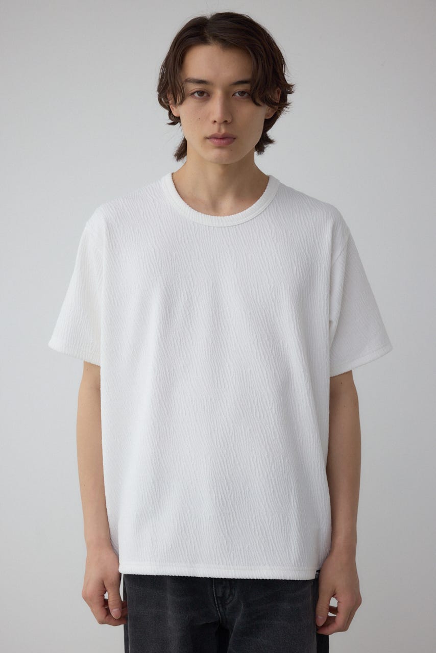 楊柳ジャガードクルーネックTシャツ WHT L