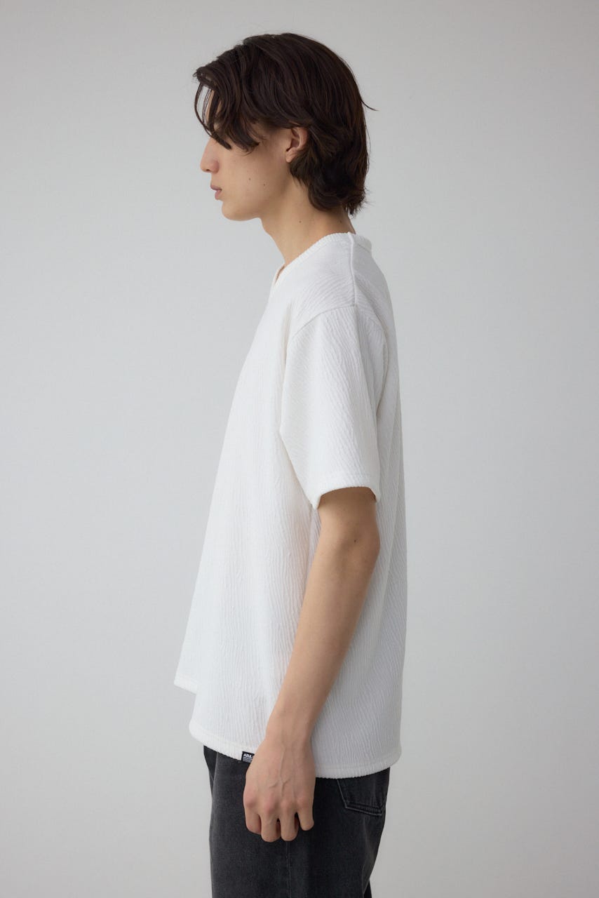 楊柳ジャガードクルーネックTシャツ WHT L
