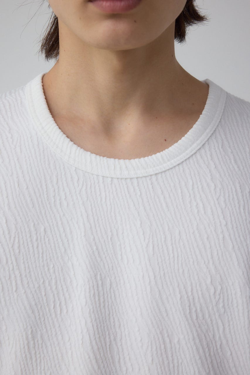 楊柳ジャガードクルーネックTシャツ WHT L