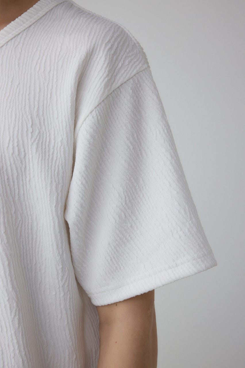 楊柳ジャガードクルーネックTシャツ WHT L