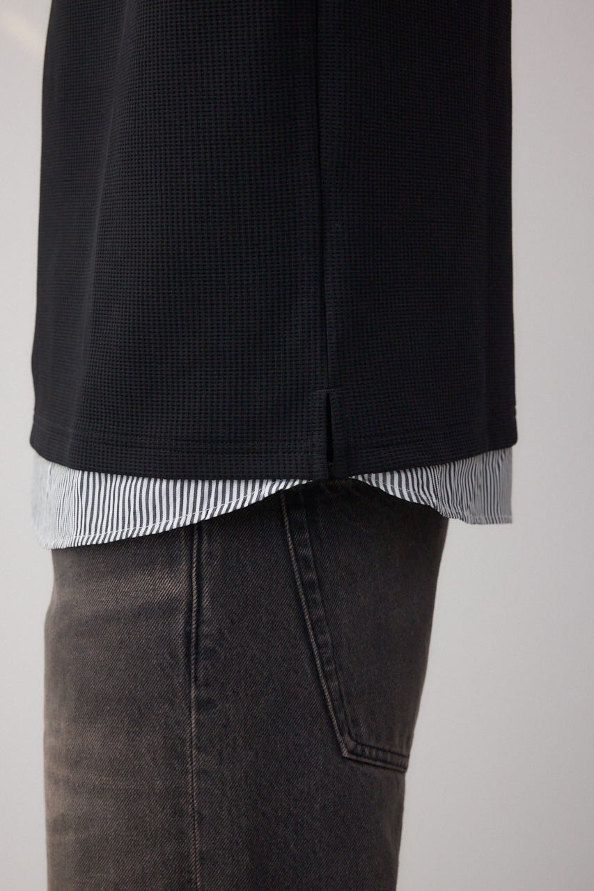 シャツスウィッチングプルオーバー 柄BLK L