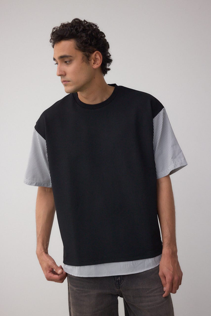 シャツスウィッチングプルオーバー 柄BLK L