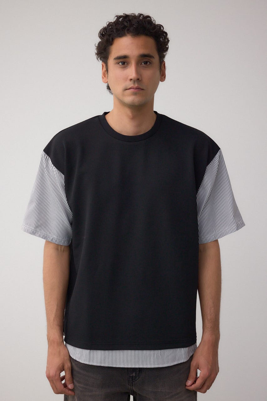 シャツスウィッチングプルオーバー 柄BLK L