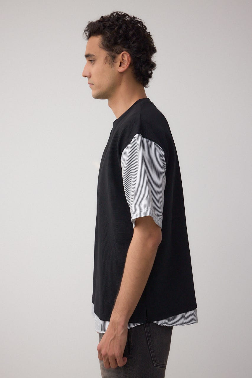 シャツスウィッチングプルオーバー 柄BLK L