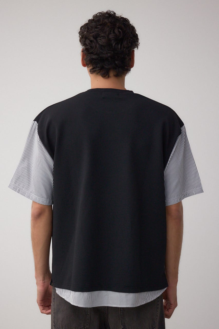 シャツスウィッチングプルオーバー 柄BLK L